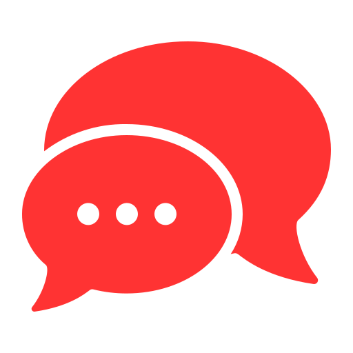 Two overlapping red speech bubbles with ellipsis inside, representing conversation or communication.