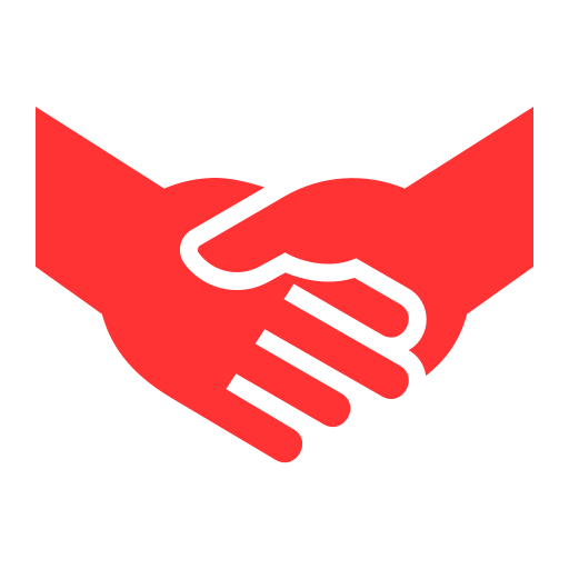 Red and black illustration of a handshake.