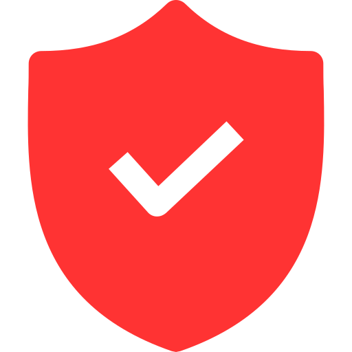 Red shield with a black check mark in the center.