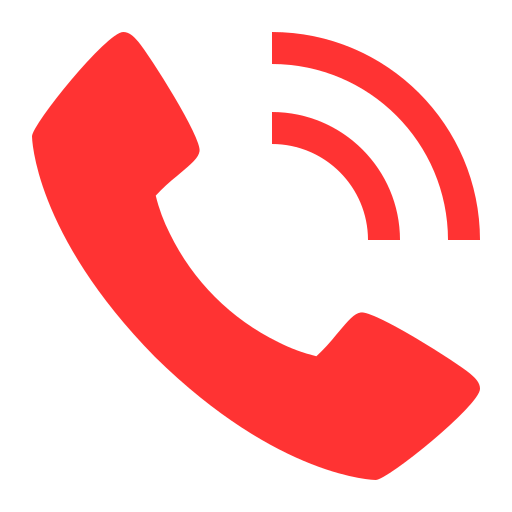 Red phone icon with a circular signal symbol.