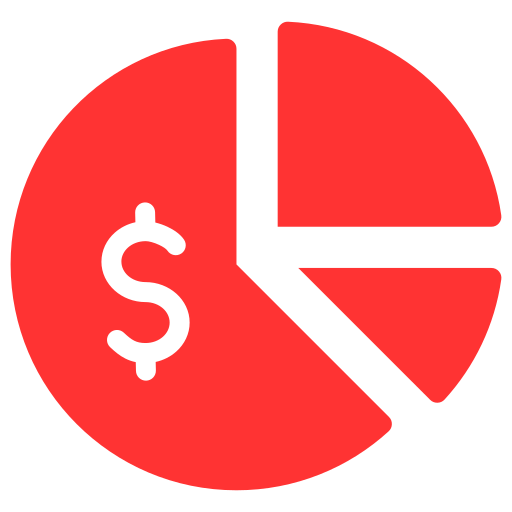 Red pie chart with a dollar sign and three segments.