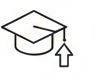 Line drawing of a graduation cap with an arrow pointing upward from the top.