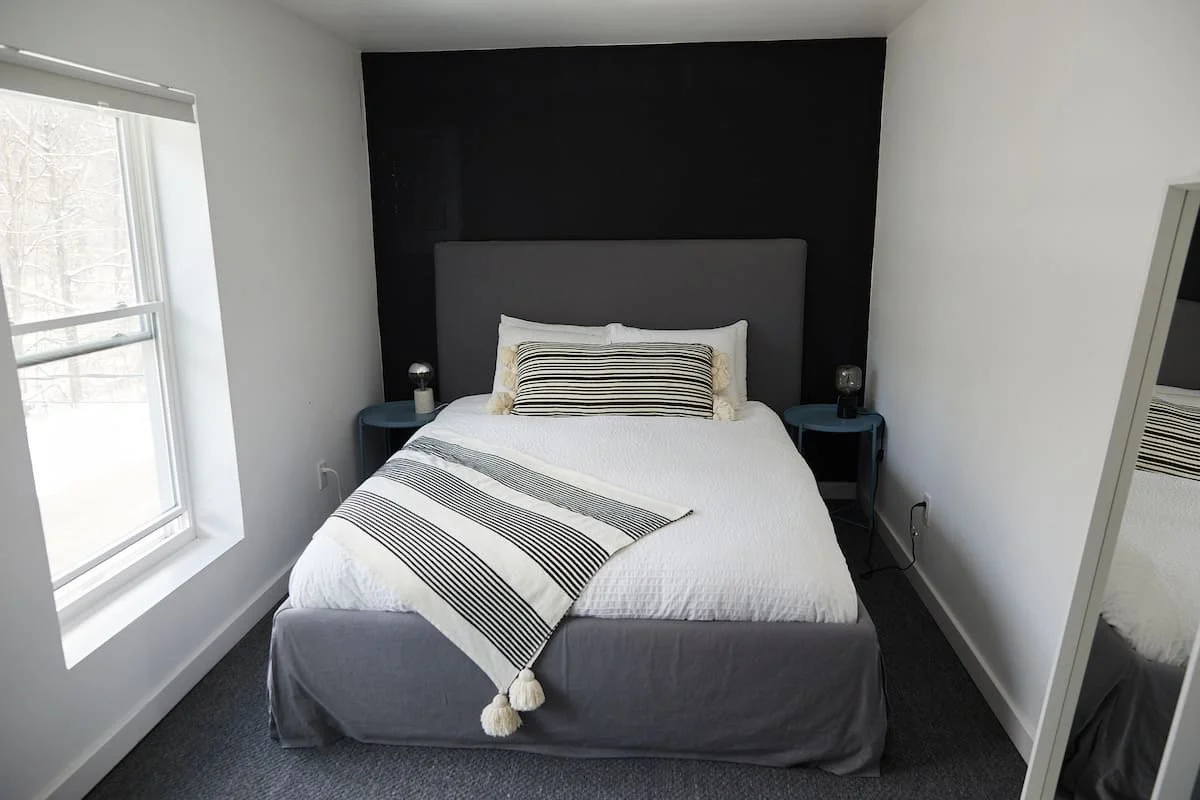 Comfortable guest bedrooms with queen bed at Black Bear Cottage – 4-bedroom Catskills vacation home for up to 8 guests