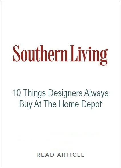 Magazine cover titled 'Southern Living' with a subtitle '10 Things Designers Always Buy At The Home Depot' and a link to 'Read Article'.