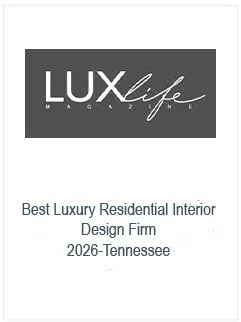 Lux Life Magazine logo with the text "Best Luxury Residential Interior Design Firm 2026-Tennessee"