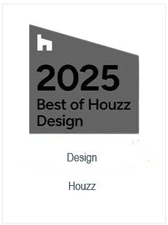 Cover of the 2025 Best of Houzz Design award publication featuring a gray geometric shape with the Houzz logo, the year 2025, and the title 'Best of Houzz Design'}