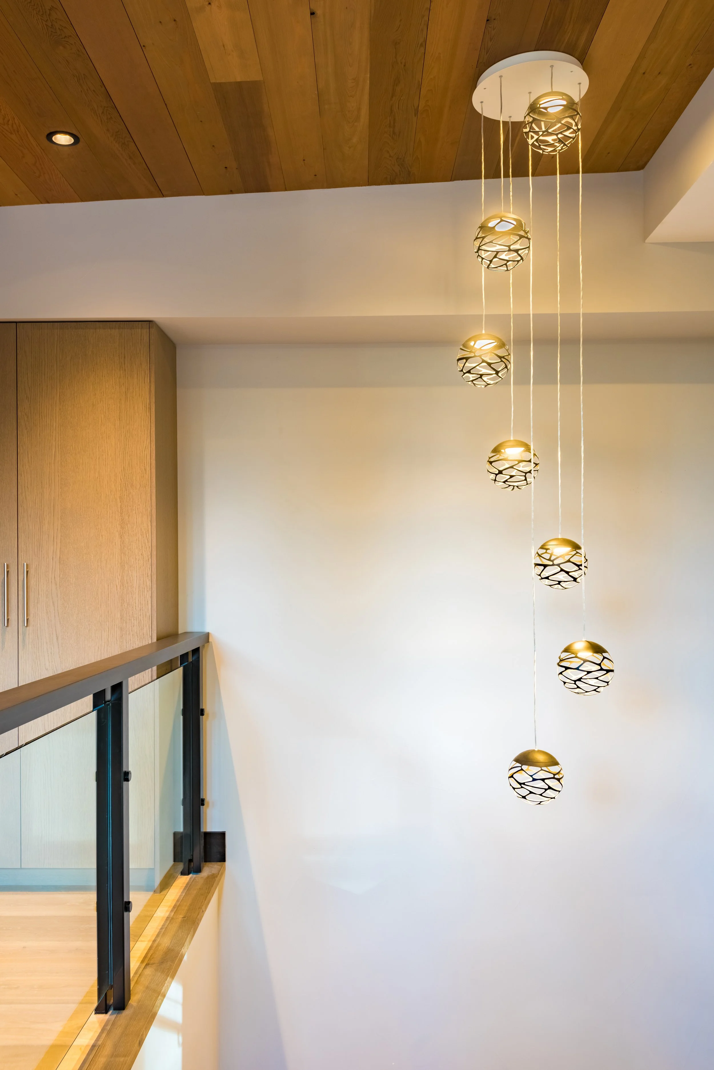 Modern hanging pendant lights in a residential interior
