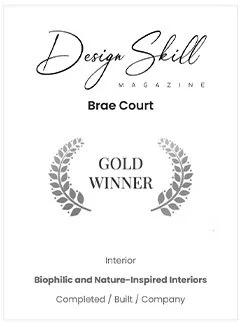 Certificate from Design Skill Magazine recognizing Brae Court as a Gold Winner in interior design, biophilic and nature-inspired interiors.