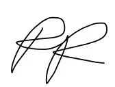 Stylized black signature or cursive initials on a white background