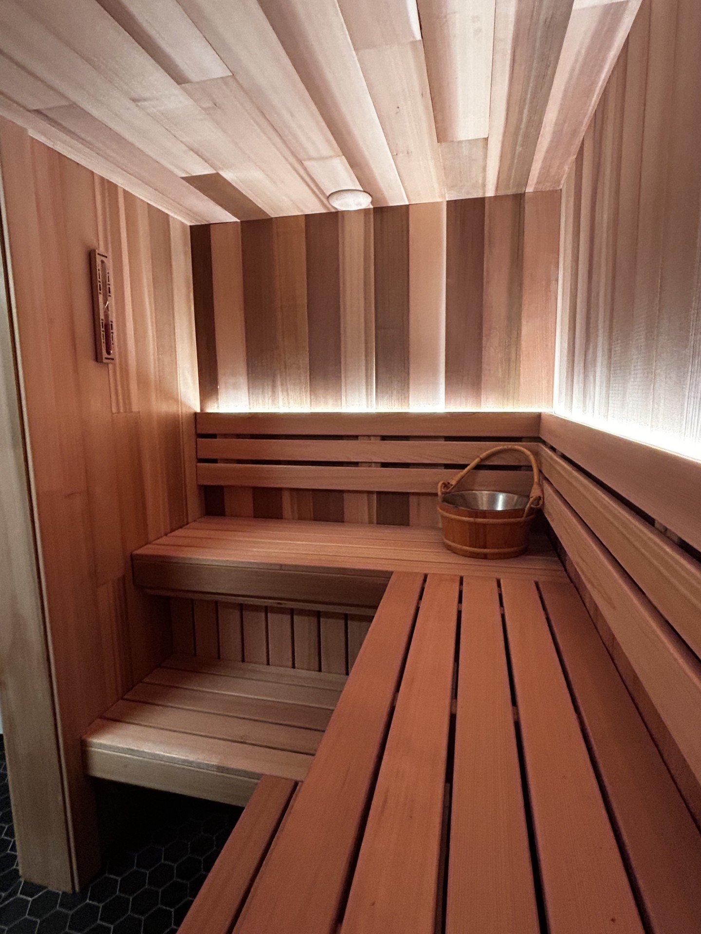 Cedar sauna in bathroom