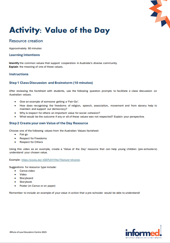 Exploring Australian Values Activity - Educational Resource — Rule of Law