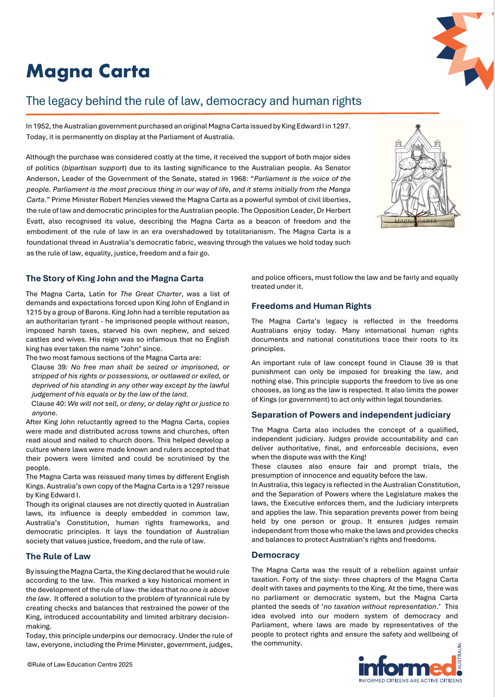 Informed Factsheet Magna Carta - Educational Resource — Rule of Law