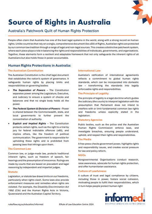 Source of Rights in Australia - Educational Resource — Rule of Law