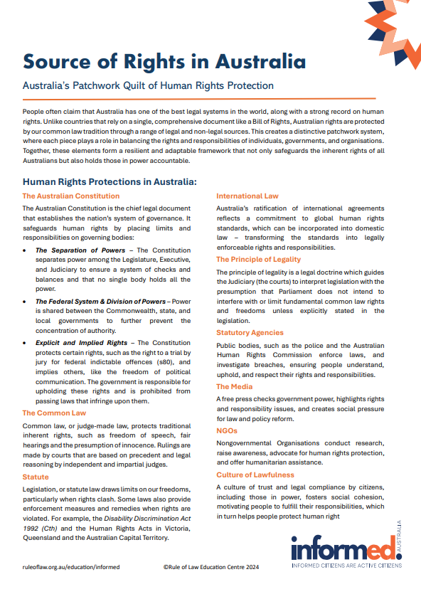 Source of Rights in Australia - Educational Resource — Rule of Law