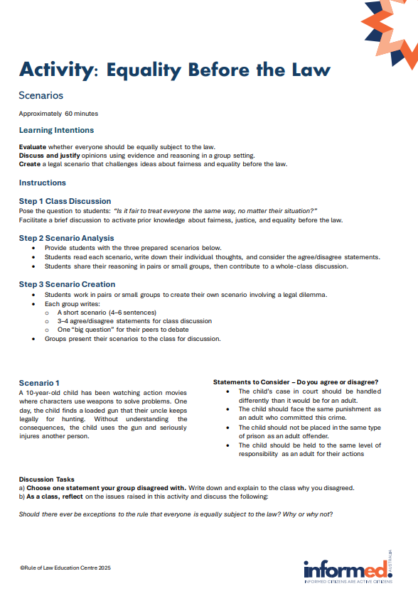 Equality Before the Law Scenario Creation - Educational Resource — Rule ...