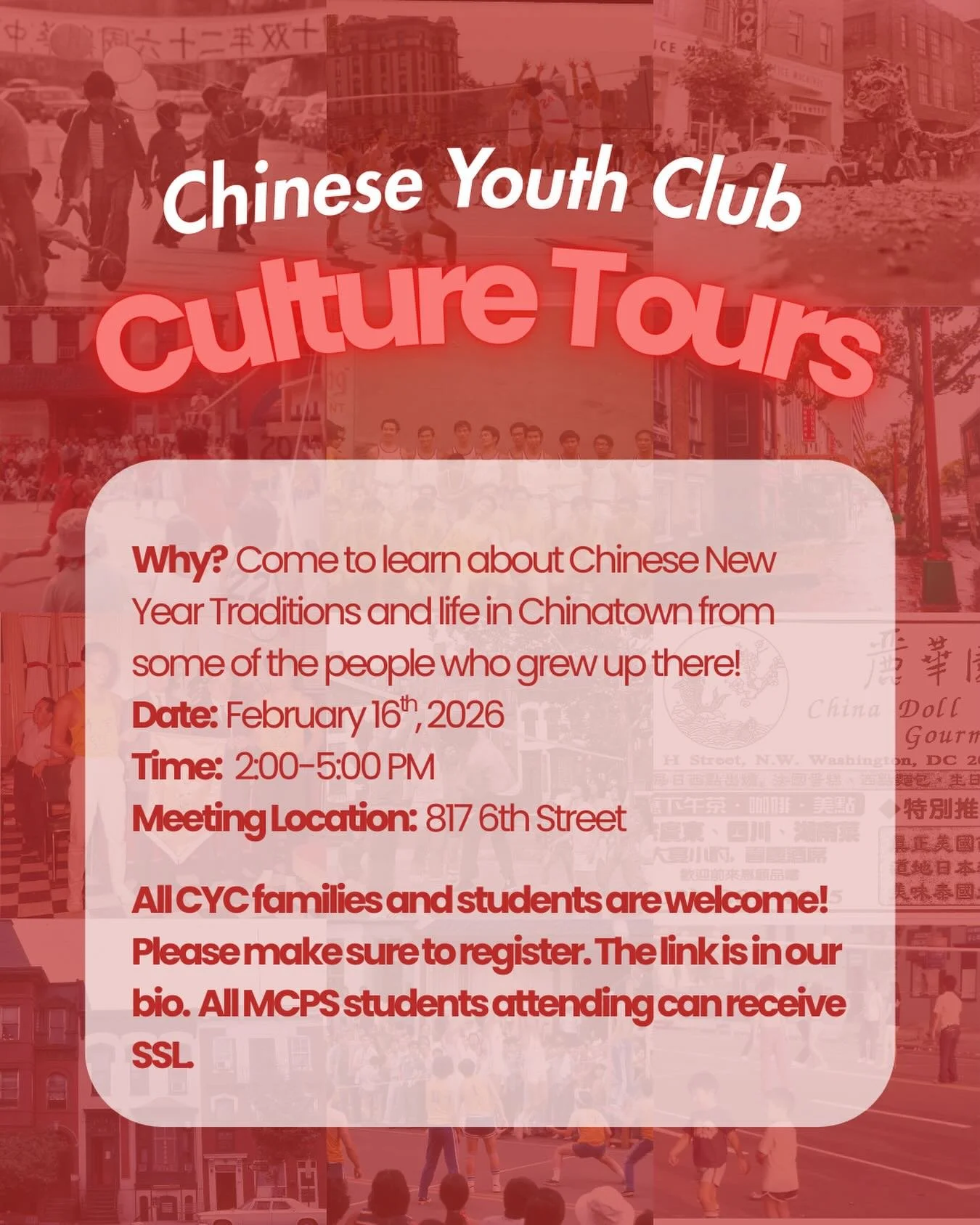 hey everyone! Come to the DC China town walking tours on February 16! It will be a fun experience to learn about cyc and Chinatown history! Please RSVP, link is in the bio. 🇨🇳🏐

#chinatown #cyc #history #dc