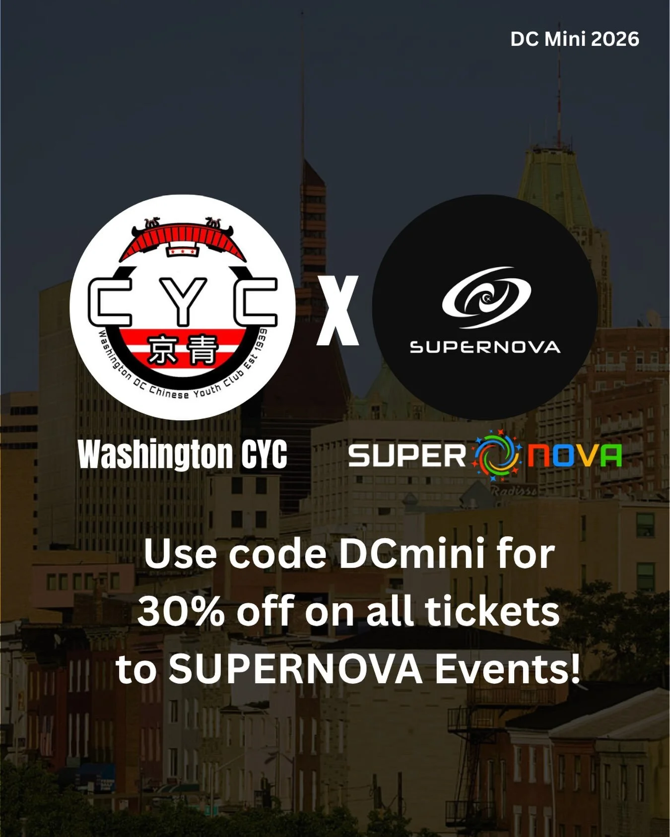 Washington CYC and Supernova excited to announce a collaboration! 

Both the DC mini and Supernova are being held at the Baltimore convention center this weekend! 

Use code: DCmini to get 30% off on any ticket bought on the supernova website! 

#col