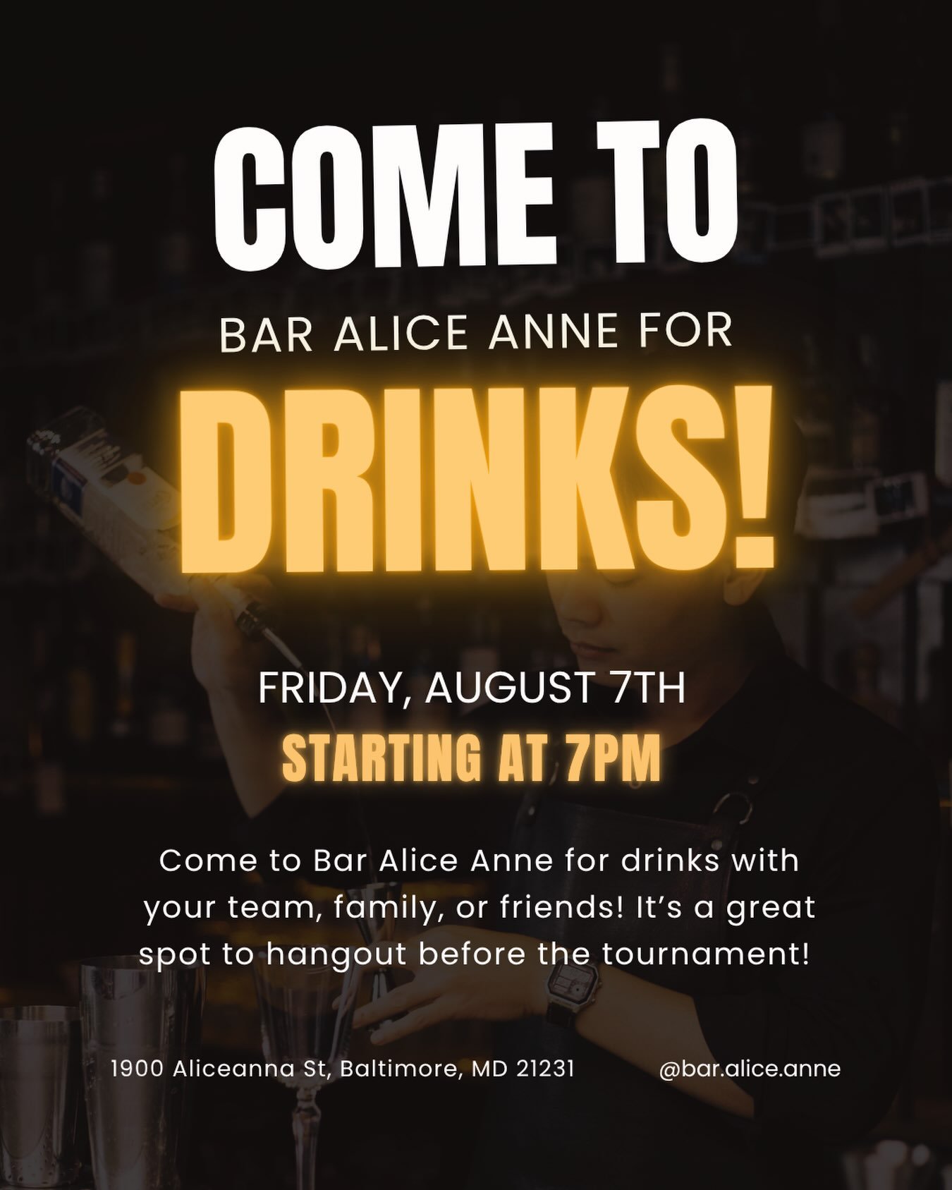 Come to Bar Alice Anne for drinks before the DC mini!