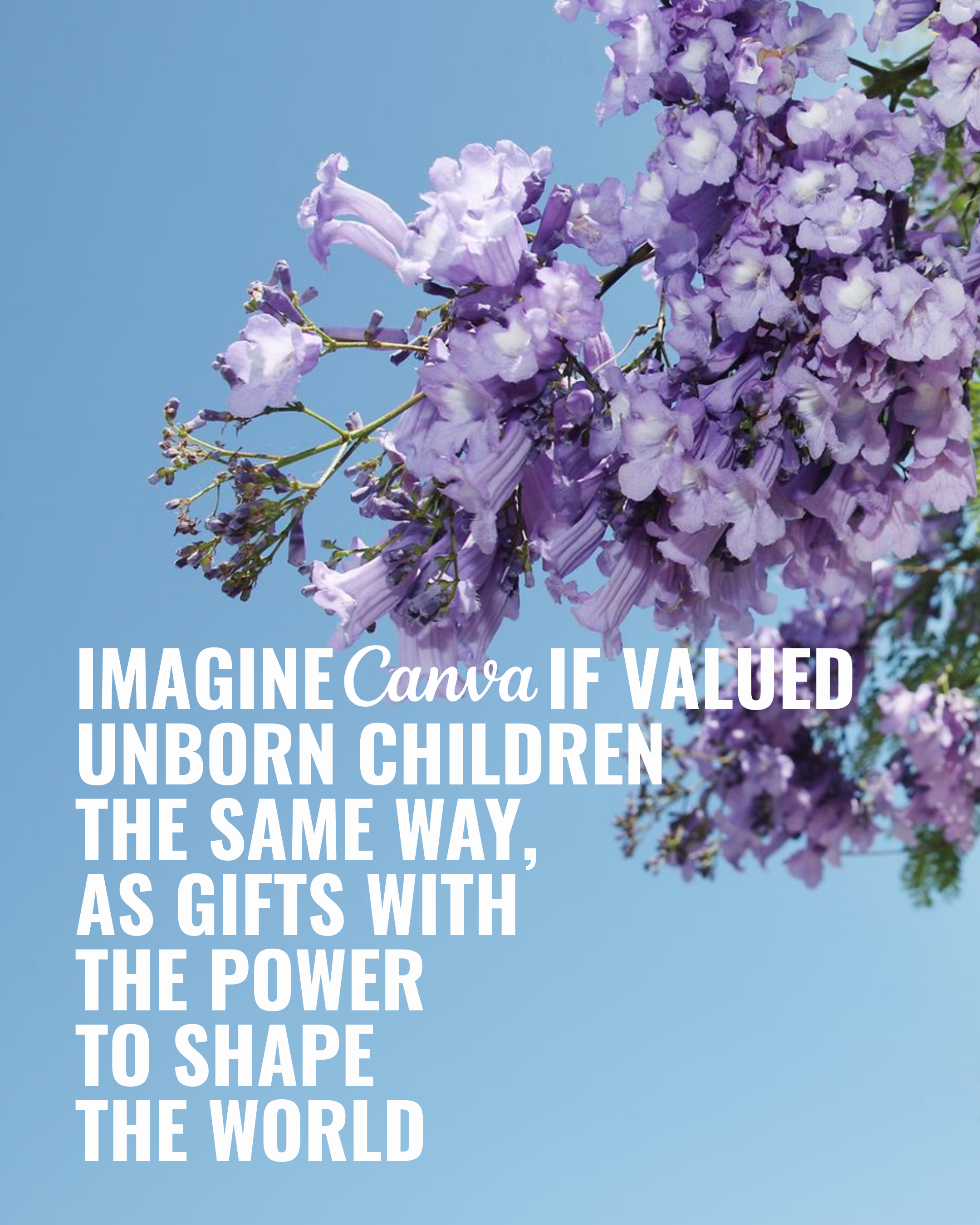 Purple wisteria flowers against a blue sky with an inspirational quote about valuing children as gifts with the power to shape the world.