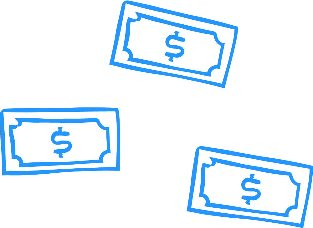 Blue illustrated dollar bills