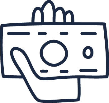 Illustration in black of a hand holding a dollar bill