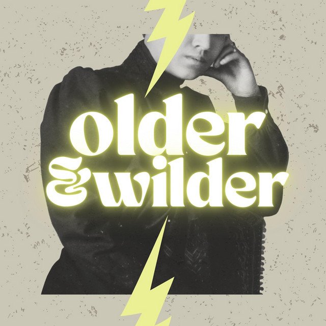Cover for the Olders & Wilder Podcast with a person and lightning bolt illustrations