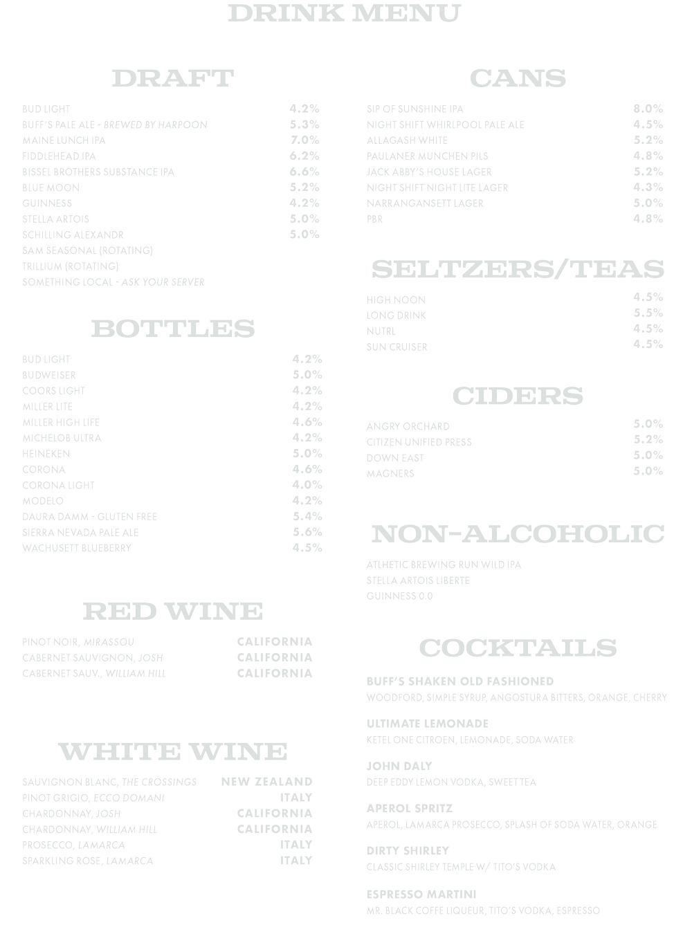 Buff Buff Menu Buff's Pub – Menu — Buff's Pub