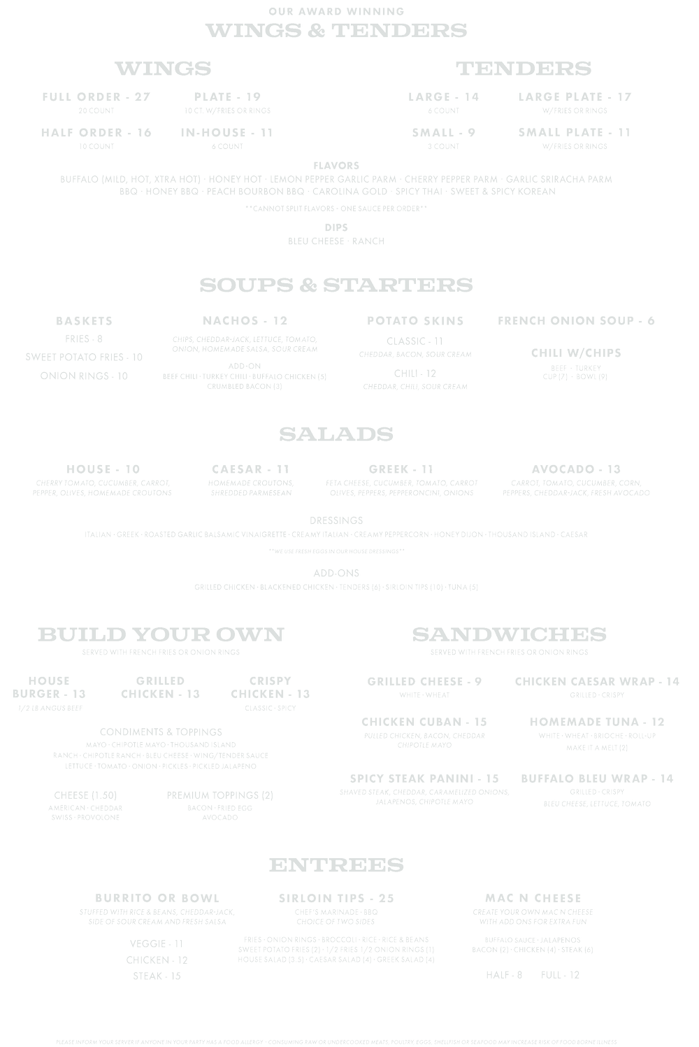 Buff's Pub – Menu — Buff's Pub