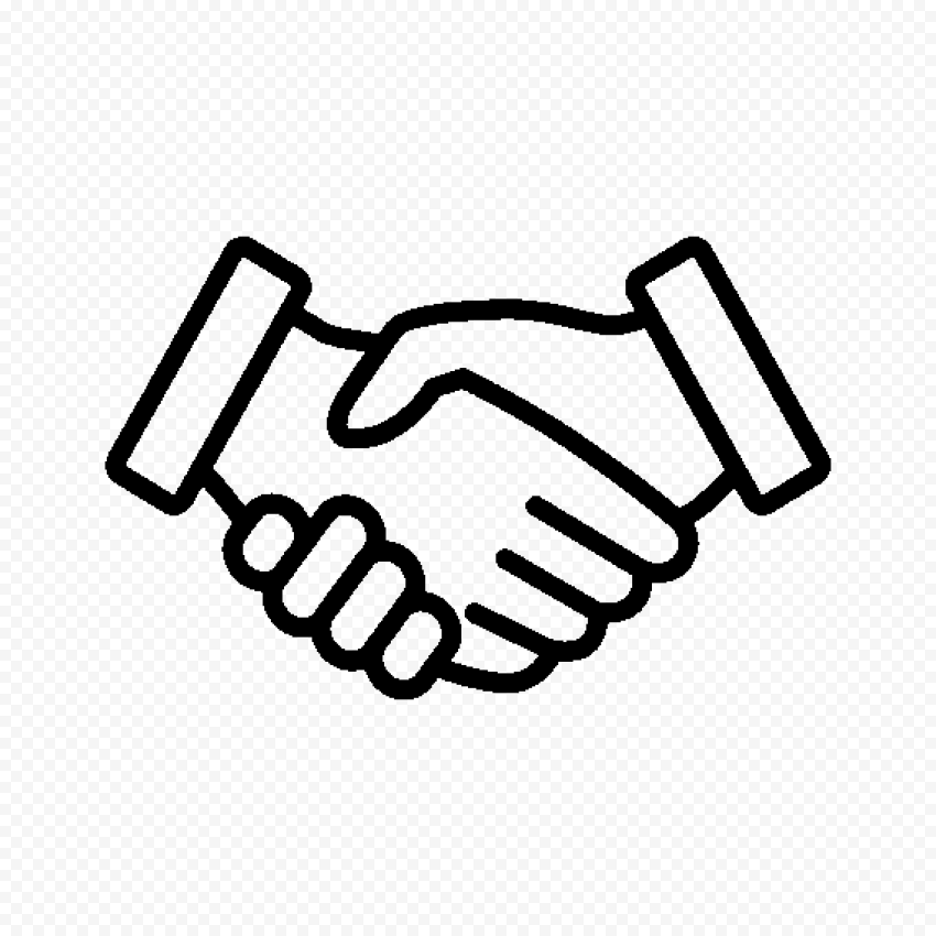 A black and white icon of a handshake.