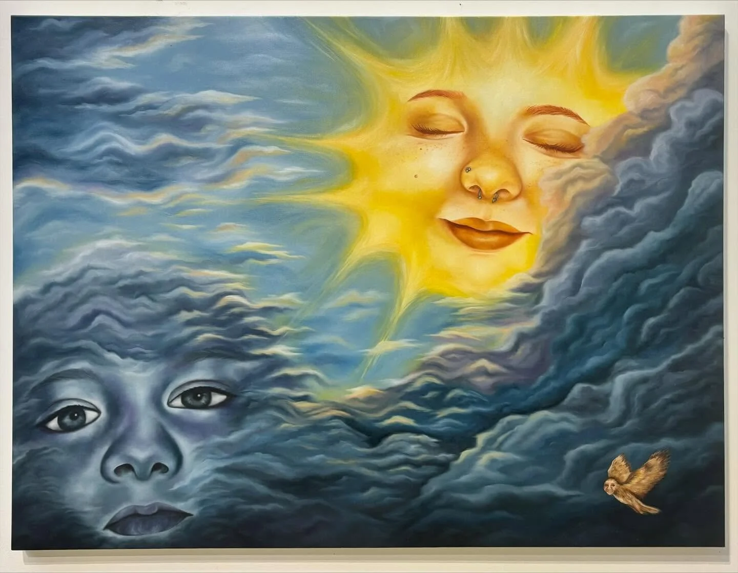 &ldquo;&lsquo;you are my sunshine&rsquo;&rdquo; sung by mama bird&rdquo; this painting was inspired by the lullaby my mom used to sing to me- &ldquo;you are my sunshine&rdquo; the end of the lullaby would always make me sad or anxious, saying, &ldquo
