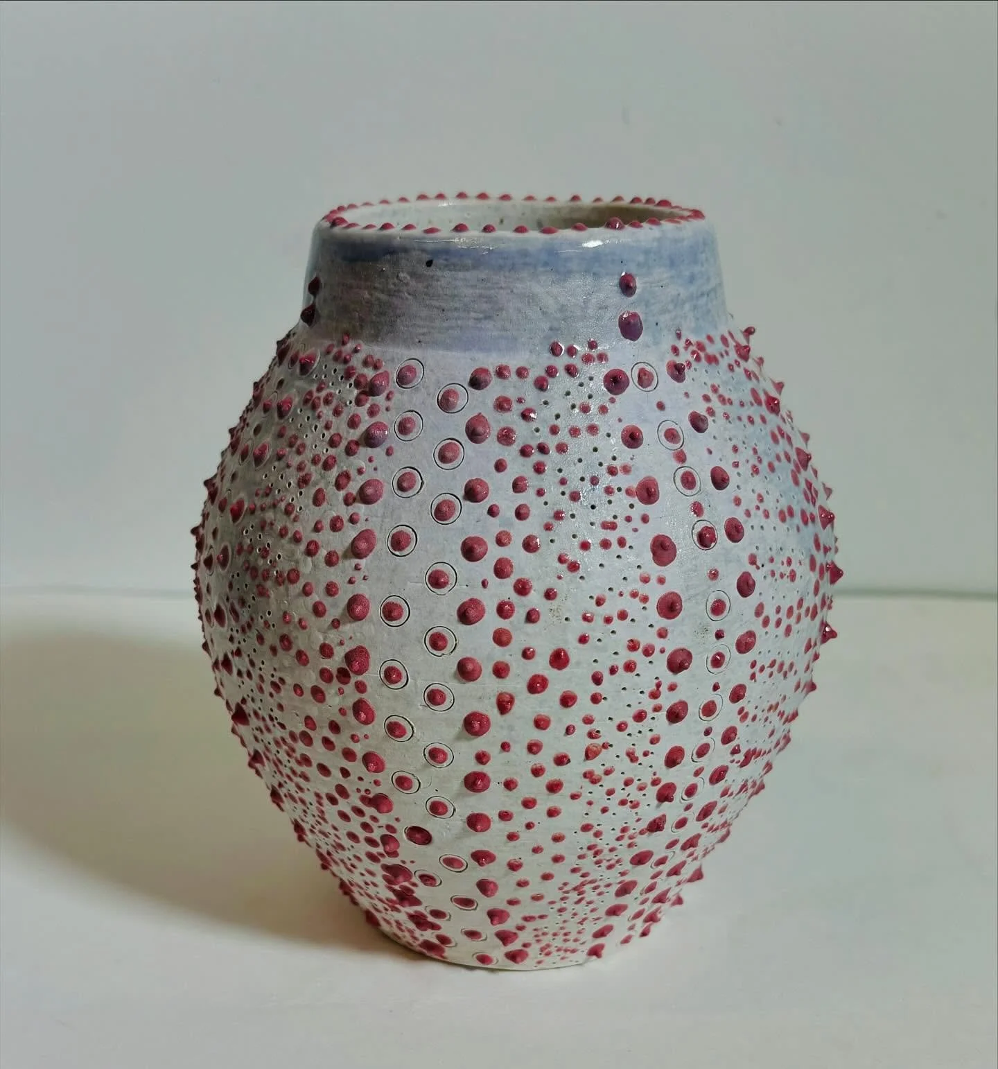 sliptrail vase i made🫶 i was attempting to replicate this beautiful vase from our display case in the ceramic studio, but i had some issues with underglazing (of course) we were also out of white slip in the studio so i decided to switch it up a lit