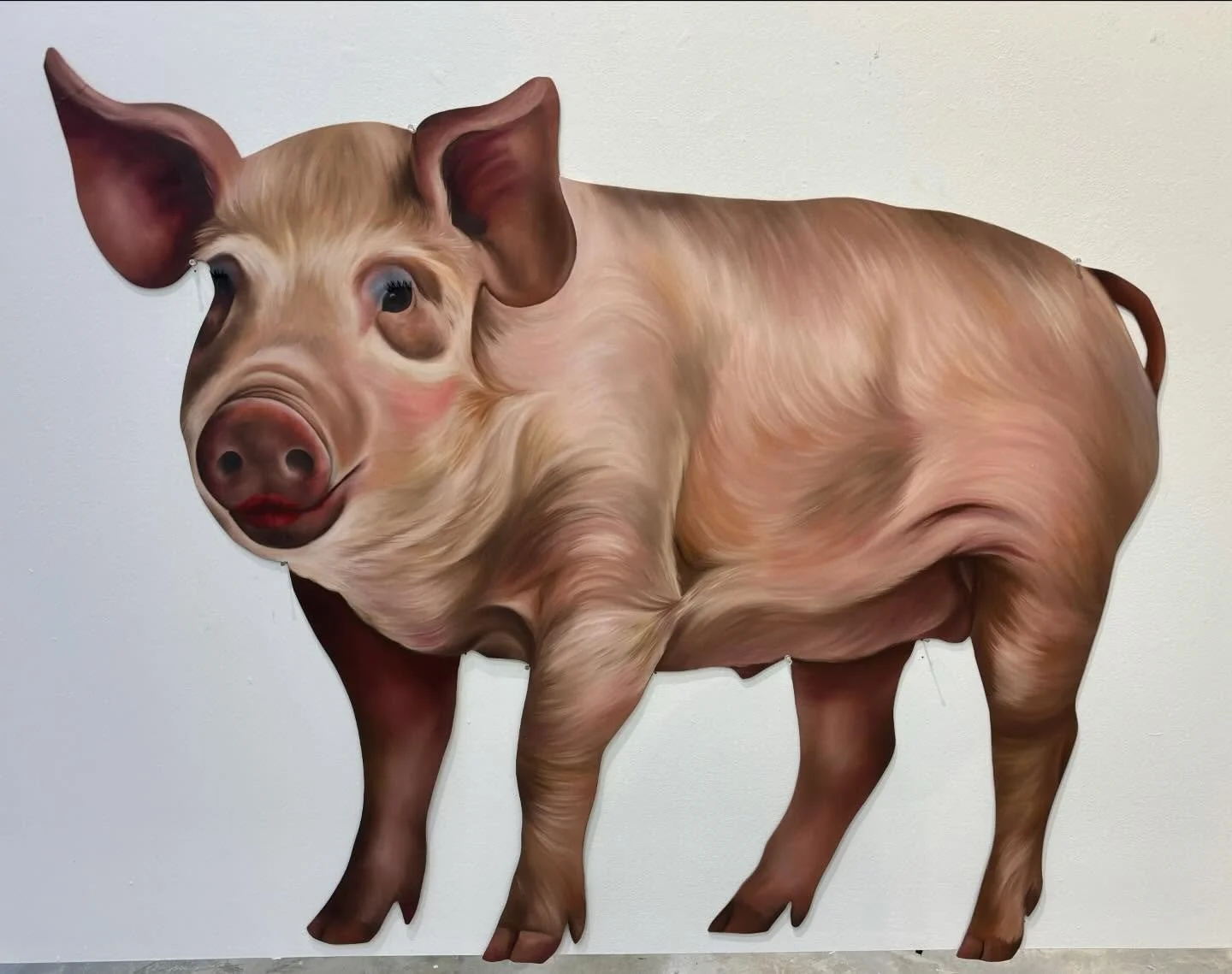 my last artwork made at UK :&rsquo;) &ldquo;you can put lipstick on a pig, but it&rsquo;s still a pig&rdquo; reimagined!! i did a print awhile back with this concept and i wanted to redo it with a huge painting!! this girl is big!!!! super proud of h