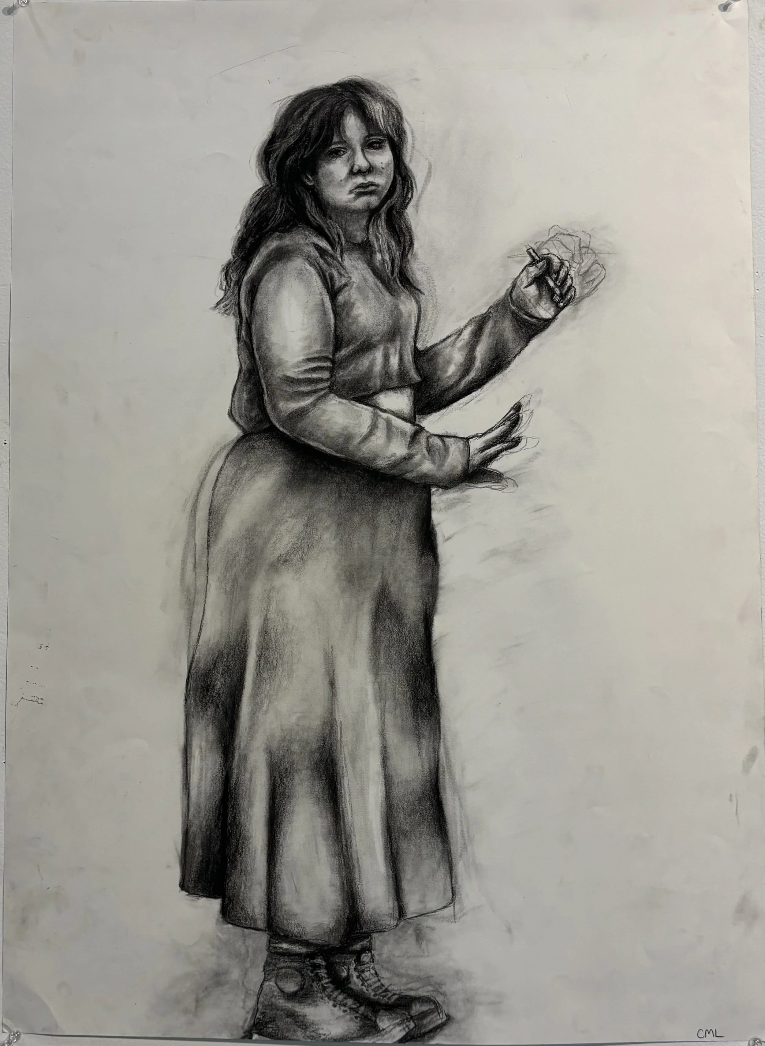 "RBF Mirror Study", 2024, Charcoal and Graphite