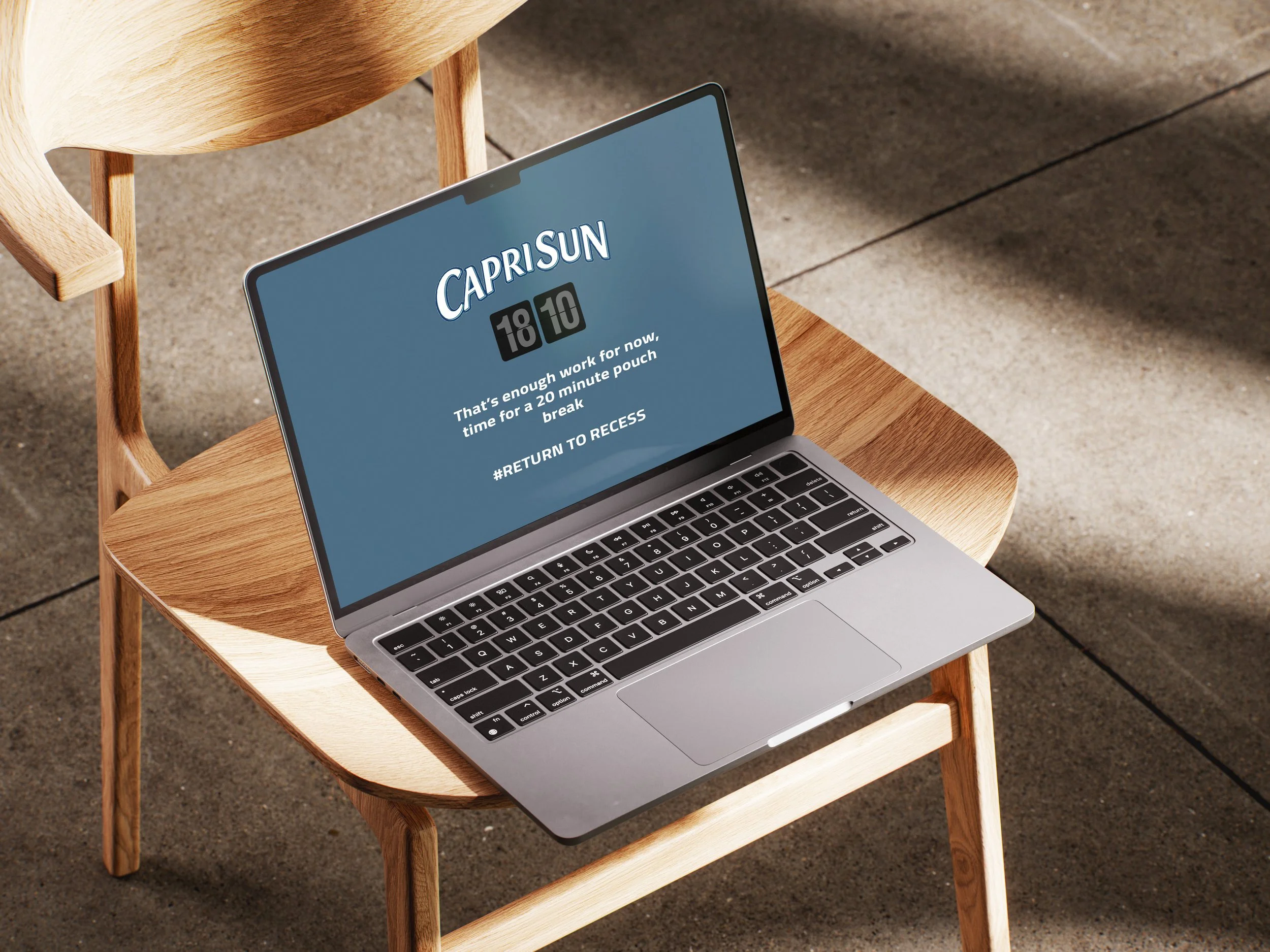 Adults work too much. With our downloadable browser extension, Capri Sun will shut down their laptop—reminding them to log off, take a break, and drink a Capri Sun.