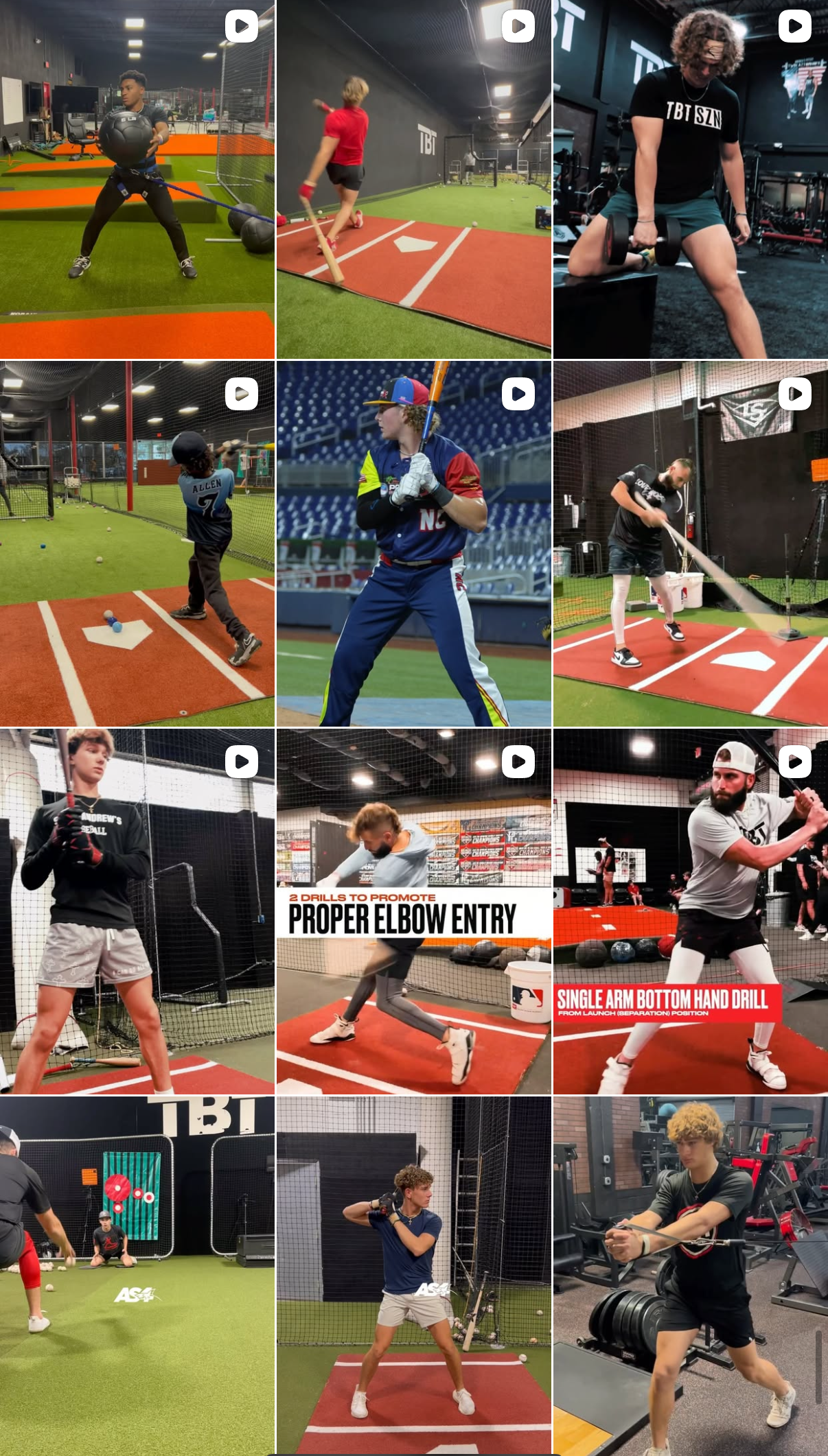 Collage of people engaging in various sports and fitness activities, including weightlifting, baseball, tennis, batting practice, and workout drills inside sports facilities and gyms.