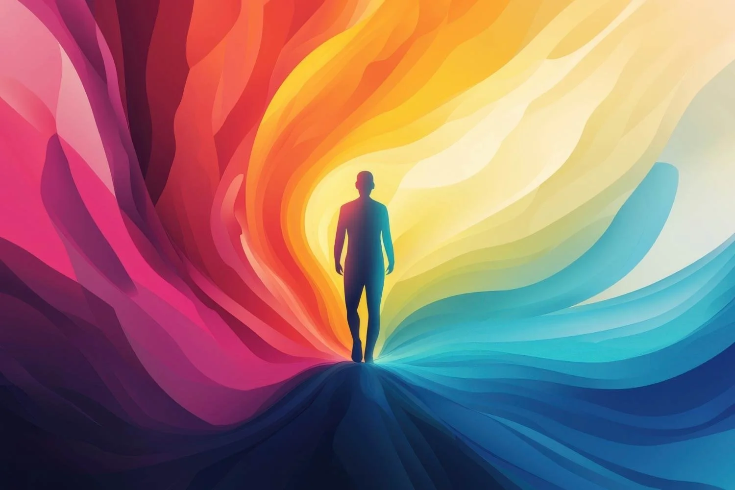 Silhouette of a man in swirling colors