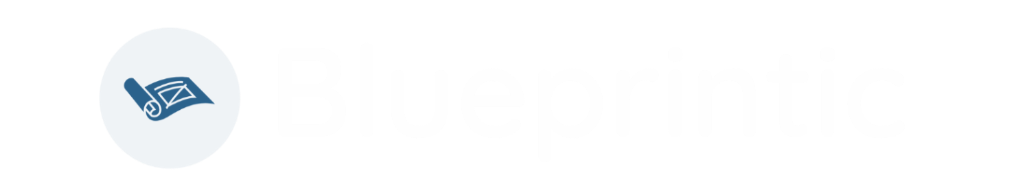 Logo with an icon of a rolled-up blueprint or paper and the text 'Blueprints'