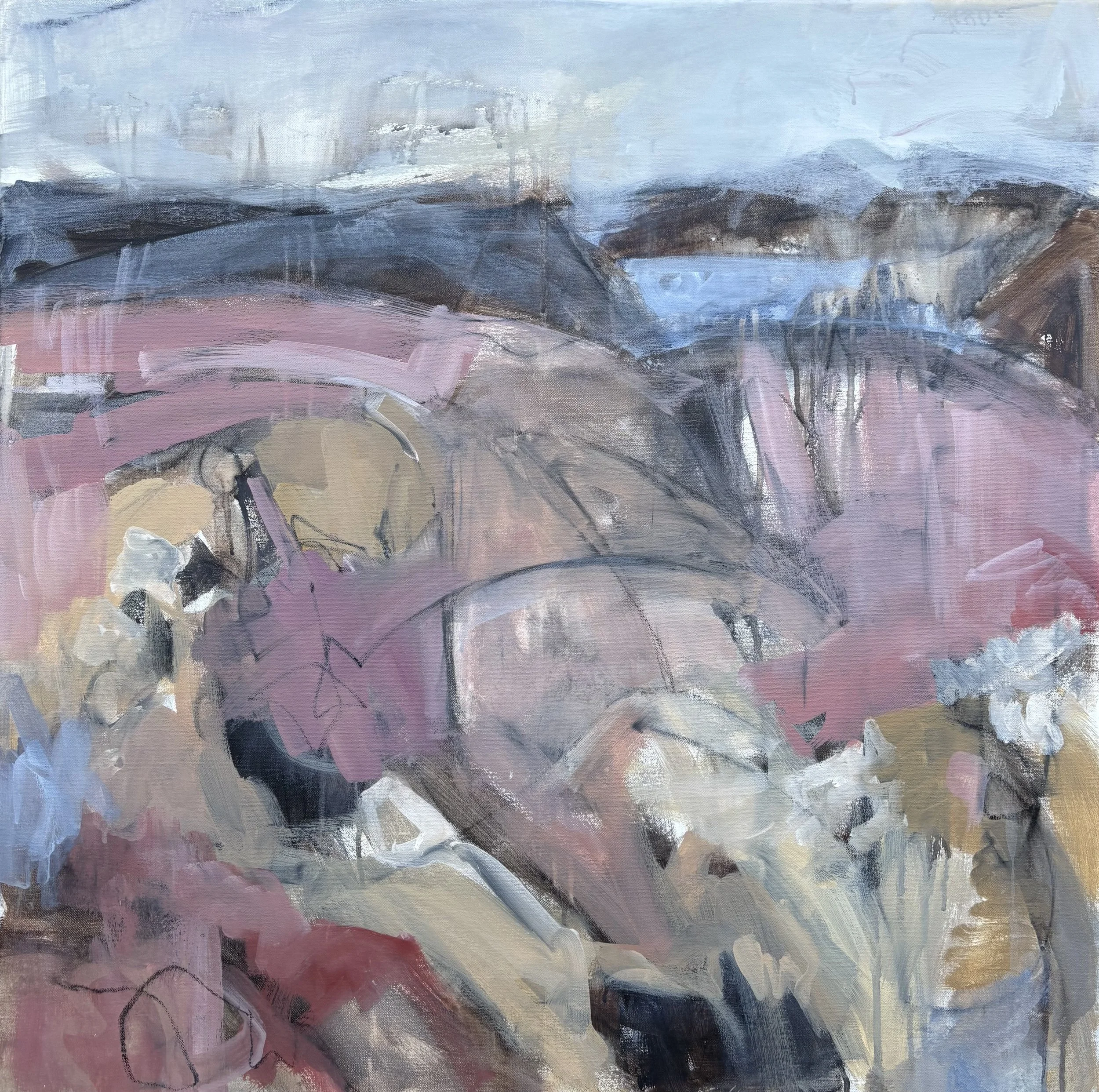 Where the harbour waits, 2025. Acrylic on canvas — 76 x 76 cm