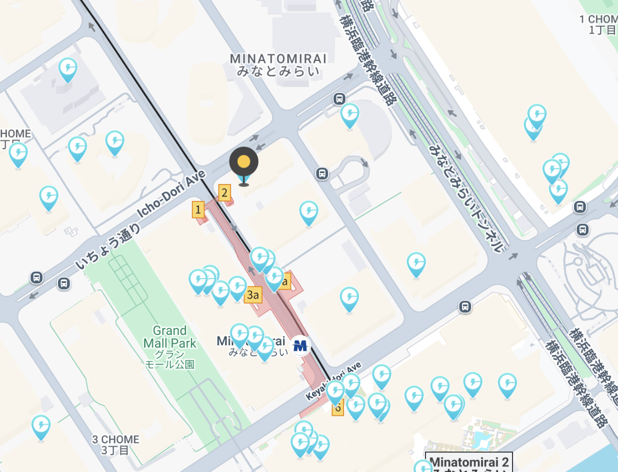 screenshot of charge spots near minatomirai station