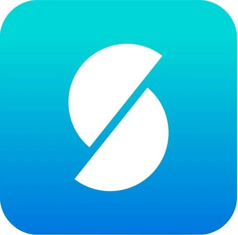 A blue and green gradient app icon with a white circle divided diagonally.