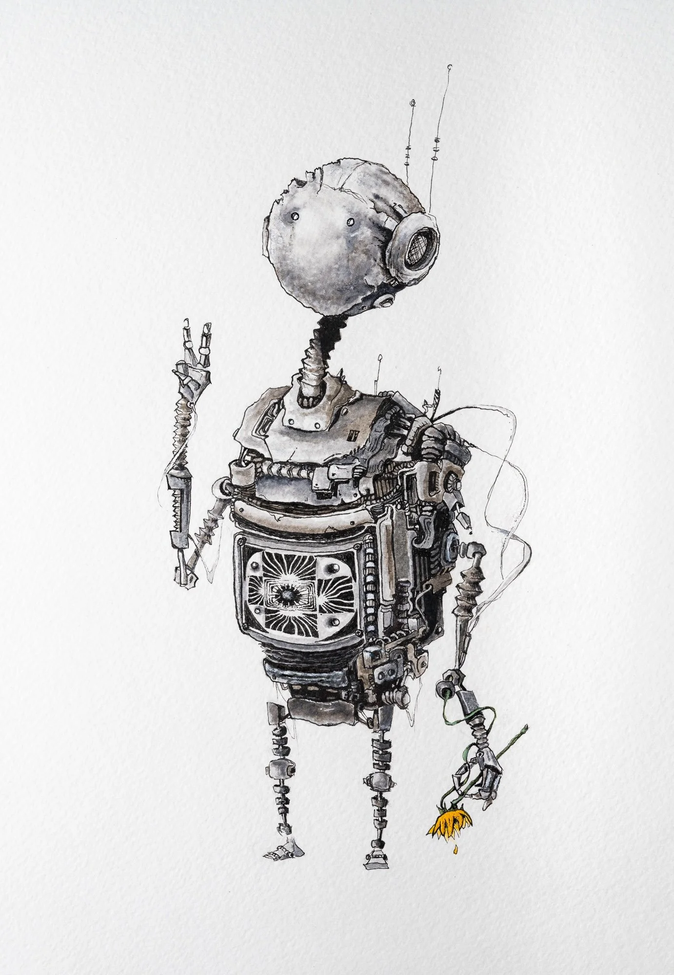 One More Satellite Album Cover Robot
Pen, watercolor, and acrylic on cold-press archival paper