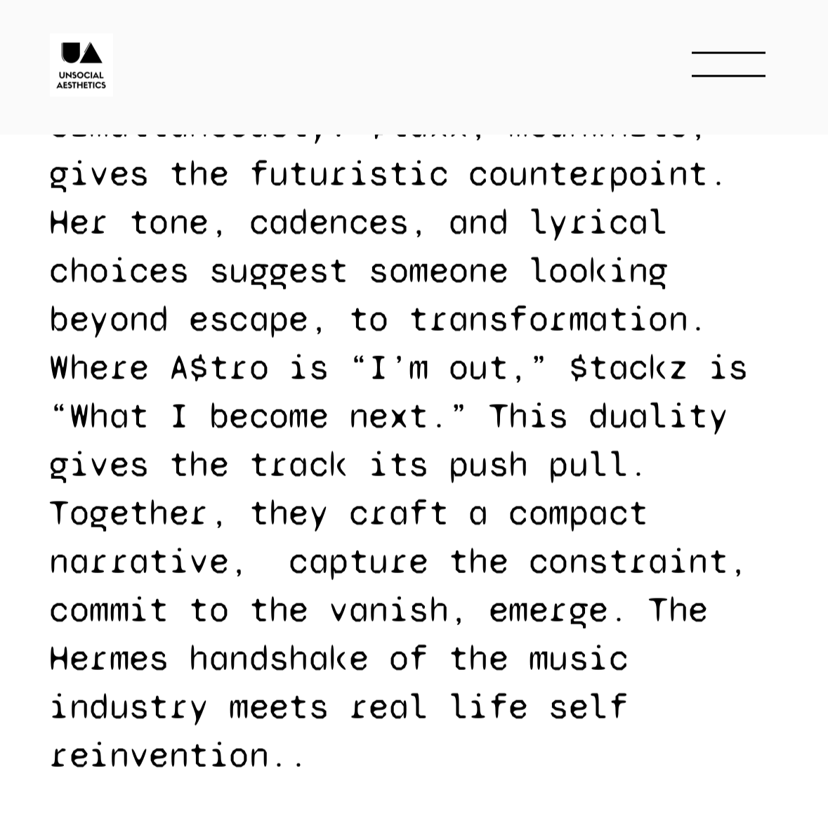 Unsocial Aesthetics 'Houdini' Write Up - Oct 30,2025