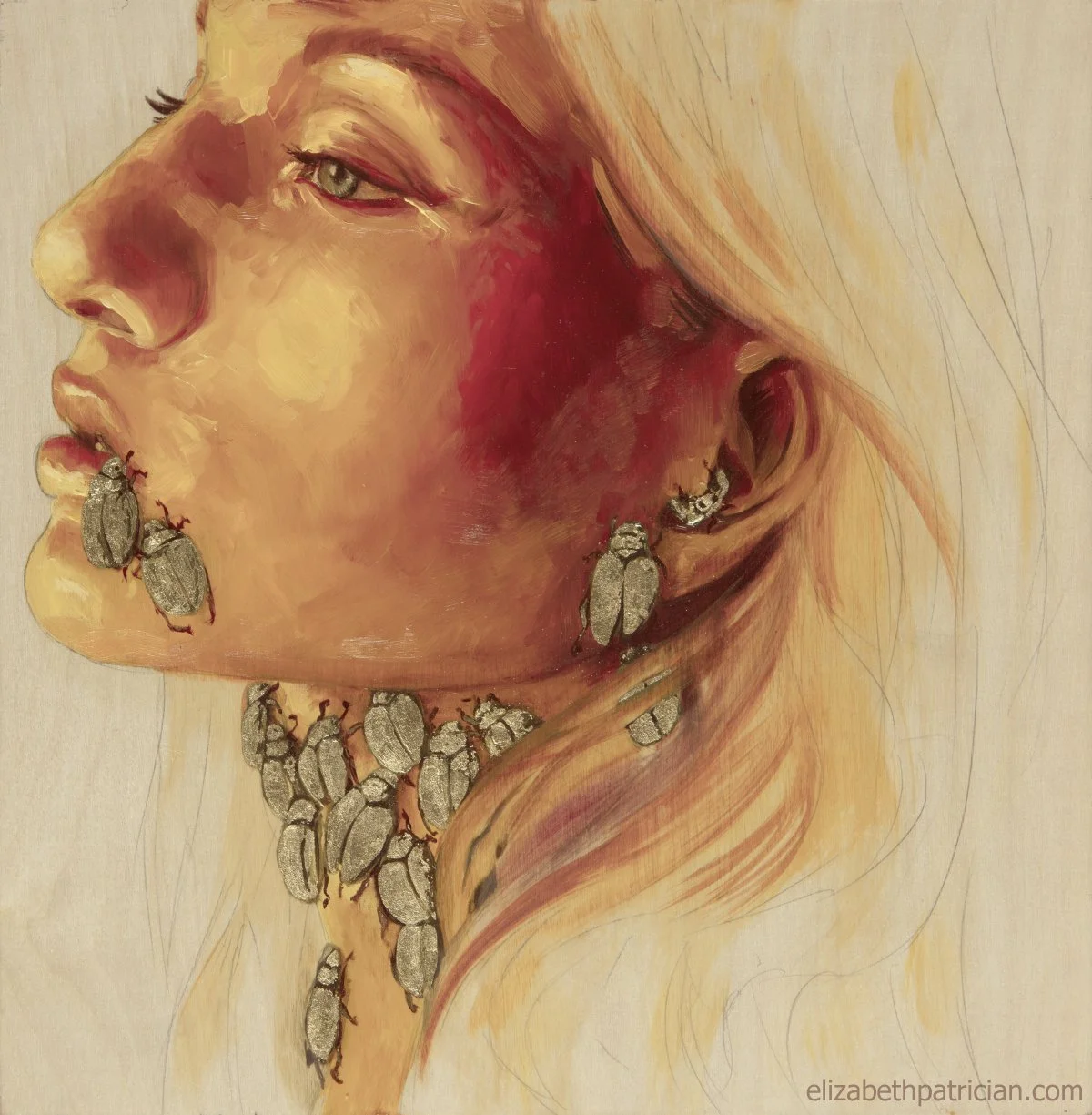  Chrysina resplendens  
Oil on cradled wood with gold leaf