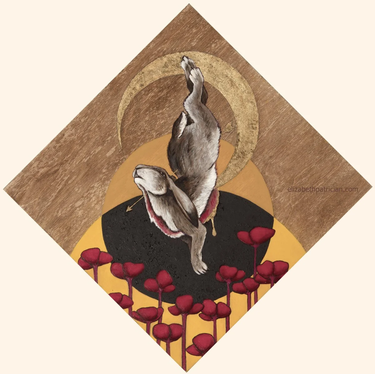 Rabbit, Run 
Oil on cradled wood with gold leaf