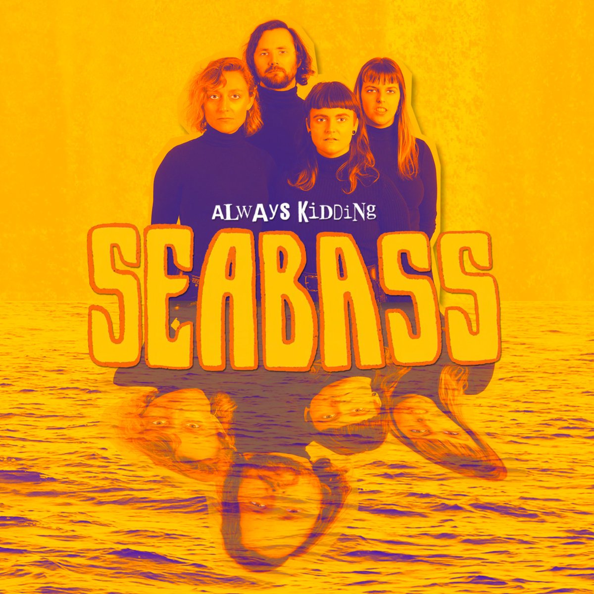 Promotional poster for the TV show 'Always Kidding About Seasons' featuring four characters with a yellow background and water reflection, with bold yellow and orange text.