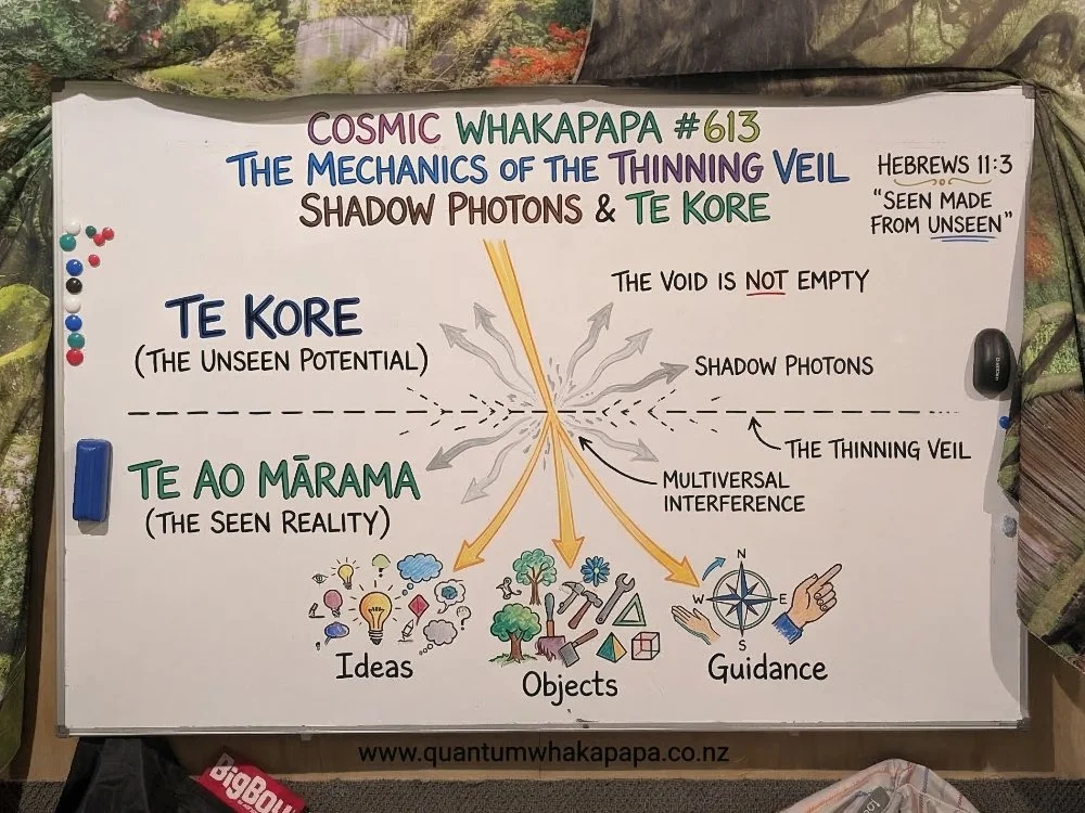 COSMIC WHAKAPAPA #613 - THE MECHANICS OF THE THINNING VEIL: SHADOW PHOTONS AND TE KORE