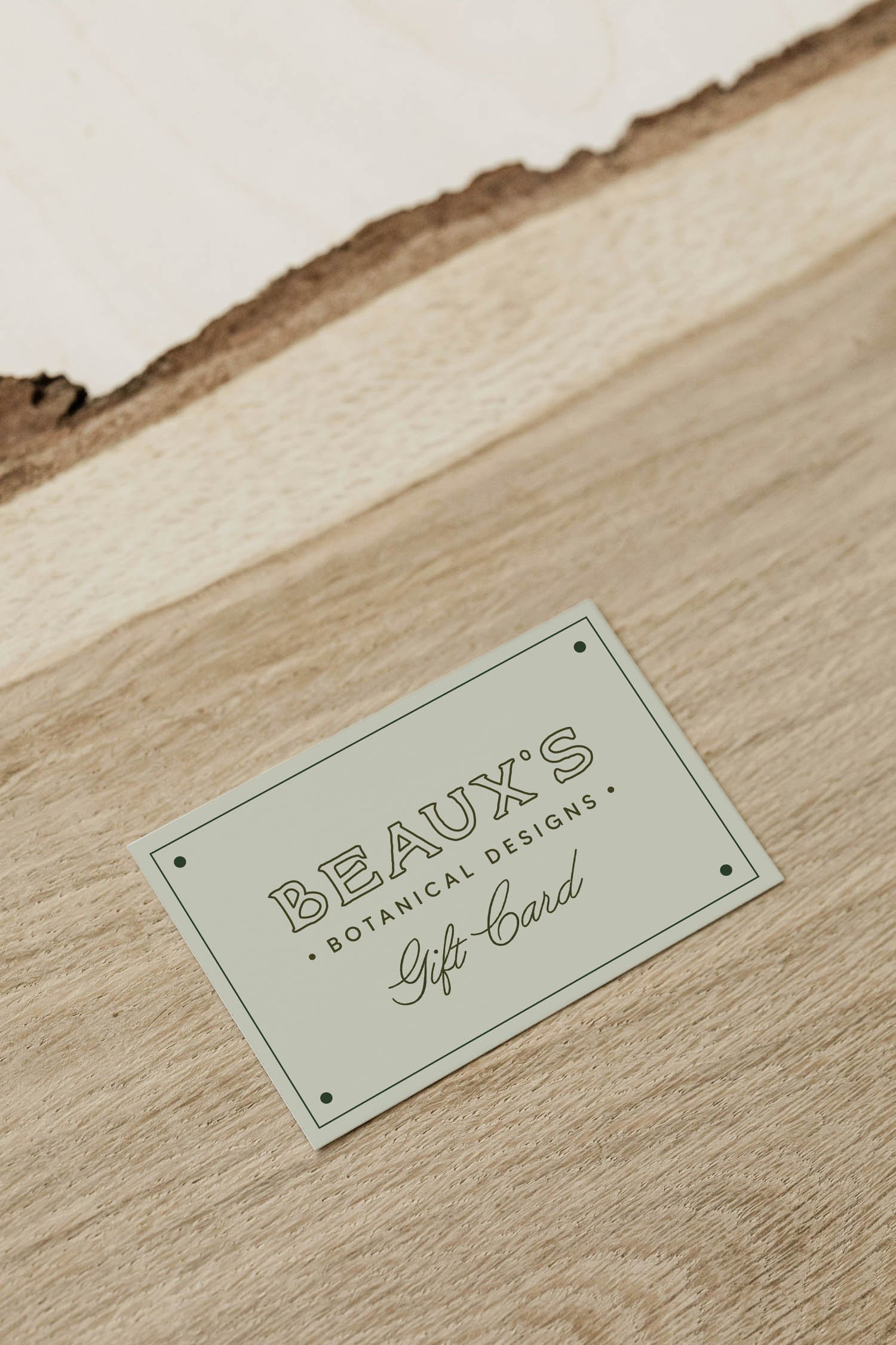 Beaux’s Botanical Designs gift card for Outer Banks wedding flower preservation and resin keepsakes