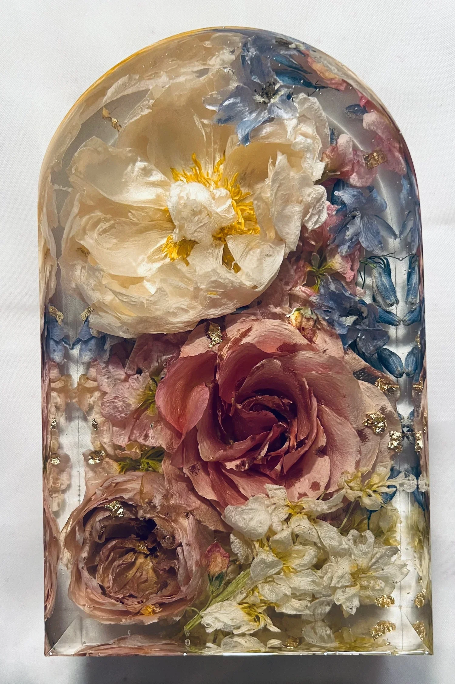 Arch floral block with large preserved blooms, Beaux’s Botanicals wedding bouquet preservation
