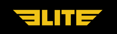 Bold yellow logo spelling 'ELITE' with stylized wings on a black background.