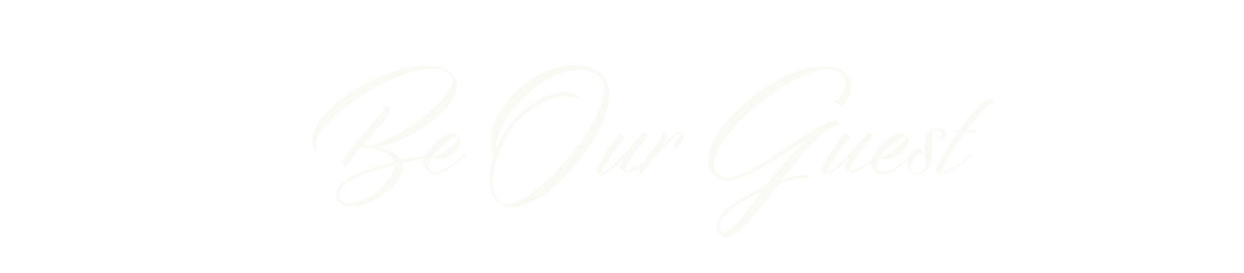 Text reading 'Be Our Guest' in elegant script font on a black background.